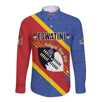Personalized Eswatini National Flag Day Long Sleeve Button Shirt Nguni Shield Flag Style