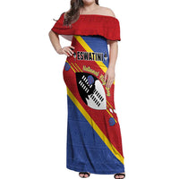 Personalized Eswatini National Flag Day Off Shoulder Maxi Dress Nguni Shield Flag Style