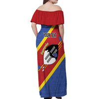 Personalized Eswatini National Flag Day Off Shoulder Maxi Dress Nguni Shield Flag Style