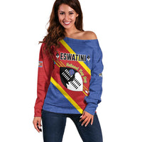 Personalized Eswatini National Flag Day Off Shoulder Sweater Nguni Shield Flag Style