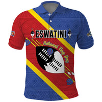 Personalized Eswatini National Flag Day Polo Shirt Nguni Shield Flag Style