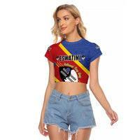 Personalized Eswatini National Flag Day Raglan Cropped T Shirt Nguni Shield Flag Style