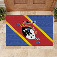 Personalized Eswatini National Flag Day Rubber Doormat Nguni Shield Flag Style