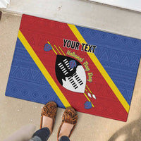 Personalized Eswatini National Flag Day Rubber Doormat Nguni Shield Flag Style
