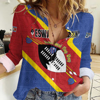 Personalized Eswatini National Flag Day Women Casual Shirt Nguni Shield Flag Style