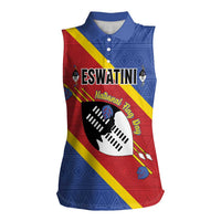 Personalized Eswatini National Flag Day Women Sleeveless Polo Shirt Nguni Shield Flag Style