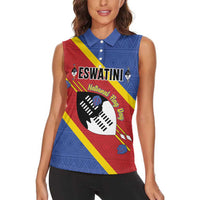 Personalized Eswatini National Flag Day Women Sleeveless Polo Shirt Nguni Shield Flag Style