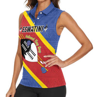 Personalized Eswatini National Flag Day Women Sleeveless Polo Shirt Nguni Shield Flag Style