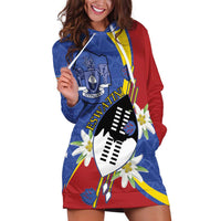 Eswatini Hoodie Dress Nguni Shield Edelweiss Flower
