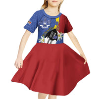 Eswatini Kid Short Sleeve Dress Nguni Shield Edelweiss Flower
