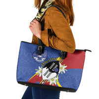 Eswatini Leather Tote Bag Nguni Shield Edelweiss Flower