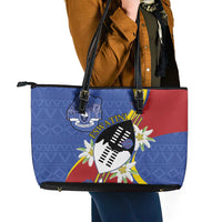 Eswatini Leather Tote Bag Nguni Shield Edelweiss Flower