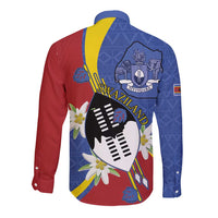 Eswatini Long Sleeve Button Shirt Nguni Shield Edelweiss Flower