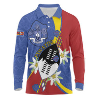 Eswatini Long Sleeve Polo Shirt Nguni Shield Edelweiss Flower