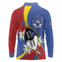 Eswatini Long Sleeve Polo Shirt Nguni Shield Edelweiss Flower
