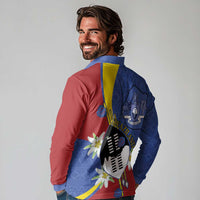 Eswatini Long Sleeve Polo Shirt Nguni Shield Edelweiss Flower
