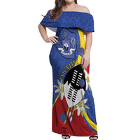 Eswatini Off Shoulder Maxi Dress Nguni Shield Edelweiss Flower