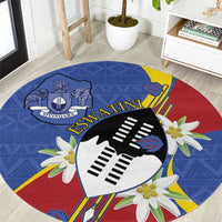 Eswatini Round Carpet Nguni Shield Edelweiss Flower