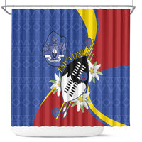 Eswatini Shower Curtain Nguni Shield Edelweiss Flower