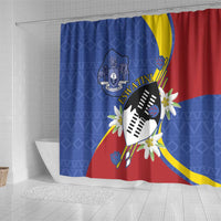 Eswatini Shower Curtain Nguni Shield Edelweiss Flower