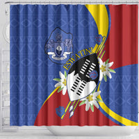 Eswatini Shower Curtain Nguni Shield Edelweiss Flower