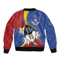 Eswatini Sleeve Zip Bomber Jacket Nguni Shield Edelweiss Flower