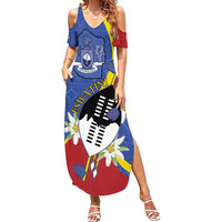 Eswatini Summer Maxi Dress Nguni Shield Edelweiss Flower