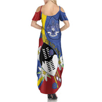 Eswatini Summer Maxi Dress Nguni Shield Edelweiss Flower