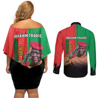 Ibrahim Traore Couples Matching Off Shoulder Short Dress and Long Sleeve Button Shirt Faso Rises Our Soil Our Rules