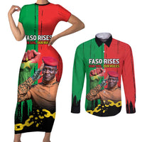 Ibrahim Traore Couples Matching Short Sleeve Bodycon Dress and Long Sleeve Button Shirt Faso Rises Our Soil Our Rules