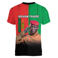 Ibrahim Traore Women V-Neck T-Shirt Faso Rises Our Soil Our Rules