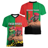 Ibrahim Traore Women V-Neck T-Shirt Faso Rises Our Soil Our Rules