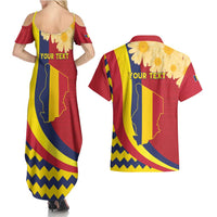 Personalised Chad Independence Day Couples Matching Summer Maxi Dress and Hawaiian Shirt Coat Of Arms Gerbera Daisy