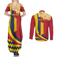 Personalised Chad Independence Day Couples Matching Summer Maxi Dress and Long Sleeve Button Shirt Coat Of Arms Gerbera Daisy