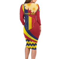 Personalised Chad Independence Day Long Sleeve Bodycon Dress Coat Of Arms Gerbera Daisy