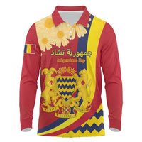 Personalised Chad Independence Day Long Sleeve Polo Shirt Coat Of Arms Gerbera Daisy