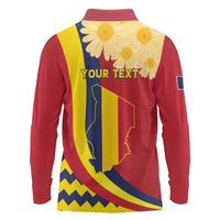 Personalised Chad Independence Day Long Sleeve Polo Shirt Coat Of Arms Gerbera Daisy