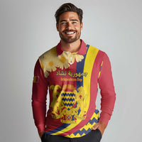 Personalised Chad Independence Day Long Sleeve Polo Shirt Coat Of Arms Gerbera Daisy