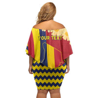 Personalised Chad Independence Day Off Shoulder Short Dress Coat Of Arms Gerbera Daisy