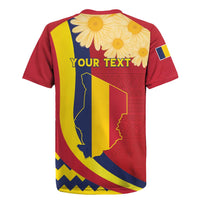 Personalised Chad Independence Day Rugby Jersey Coat Of Arms Gerbera Daisy
