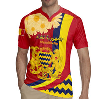 Personalised Chad Independence Day Rugby Jersey Coat Of Arms Gerbera Daisy