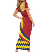 Personalised Chad Independence Day Short Sleeve Bodycon Dress Coat Of Arms Gerbera Daisy