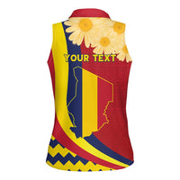 Personalised Chad Independence Day Women Sleeveless Polo Shirt Coat Of Arms Gerbera Daisy