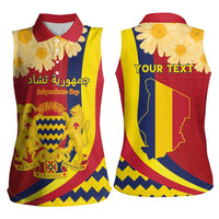 Personalised Chad Independence Day Women Sleeveless Polo Shirt Coat Of Arms Gerbera Daisy