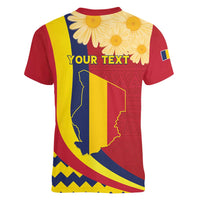 Personalised Chad Independence Day Women V-Neck T-Shirt Coat Of Arms Gerbera Daisy