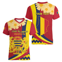 Personalised Chad Independence Day Women V-Neck T-Shirt Coat Of Arms Gerbera Daisy