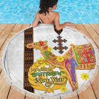 Happy Eritrea New Year Beach Blanket Adey Abeba Flower With Habesha Tilet Pattern - Wonder Print Shop