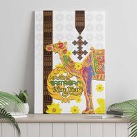 Happy Eritrea New Year Canvas Wall Art Adey Abeba Flower With Habesha Tilet Pattern - Wonder Print Shop