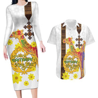 Happy Eritrea New Year Couples Matching Long Sleeve Bodycon Dress and Hawaiian Shirt Adey Abeba Flower With Habesha Tilet Pattern - Wonder Print Shop