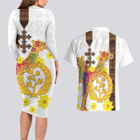 Happy Eritrea New Year Couples Matching Long Sleeve Bodycon Dress and Hawaiian Shirt Adey Abeba Flower With Habesha Tilet Pattern - Wonder Print Shop